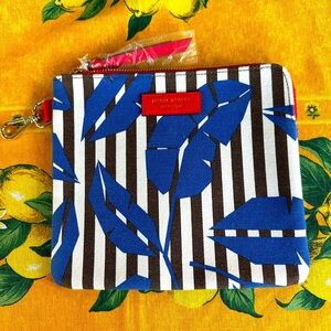 NWOT Henri Bendel Striped and Leaf Pattern Canvas Cosmetic Storage Bag